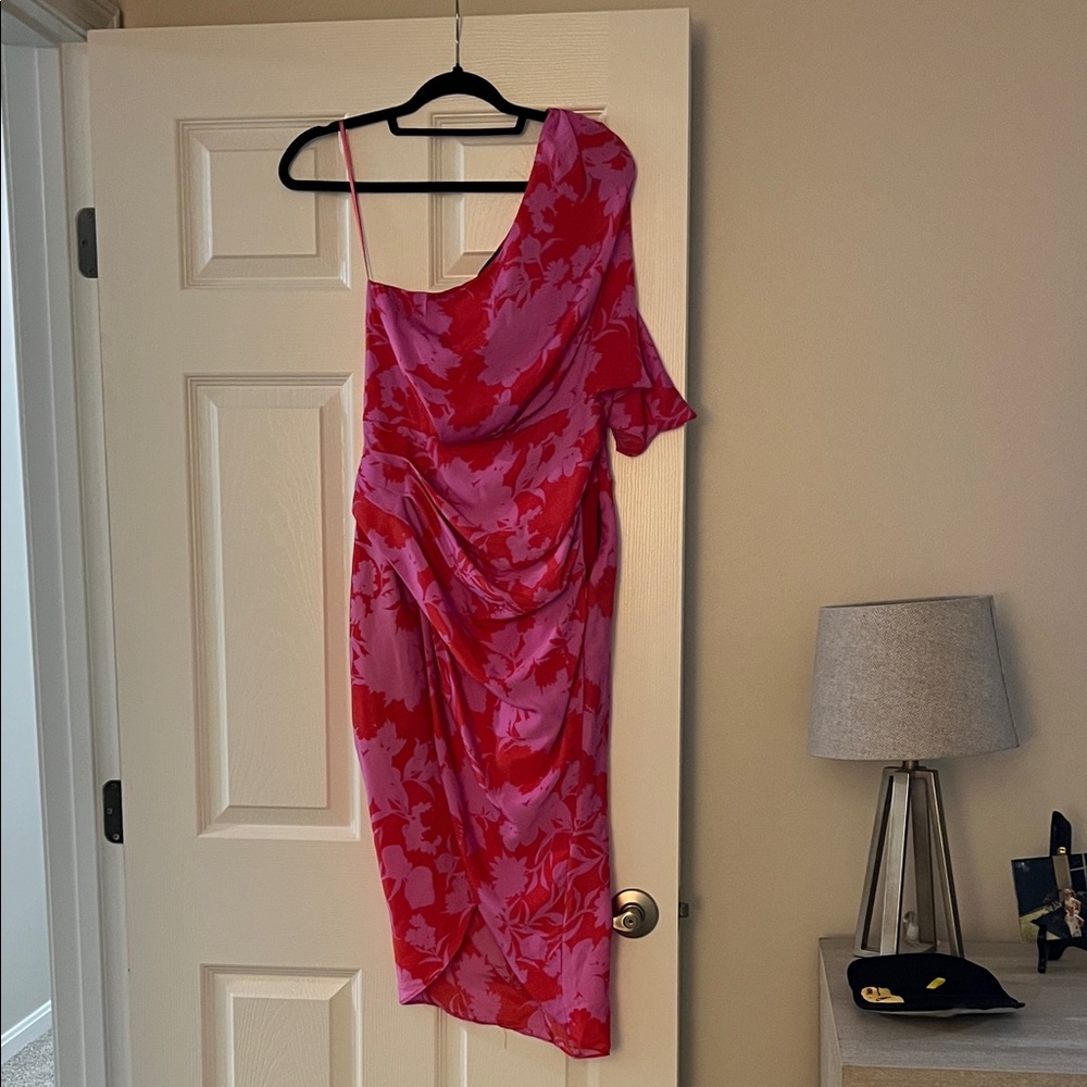 DO+BE Pink & Red Floral One-Shoulder Cocktail Dress